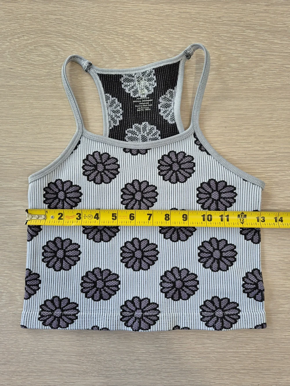 Striped Daisy Ribbed Tank Top in White and Black - Picture 7 of 8